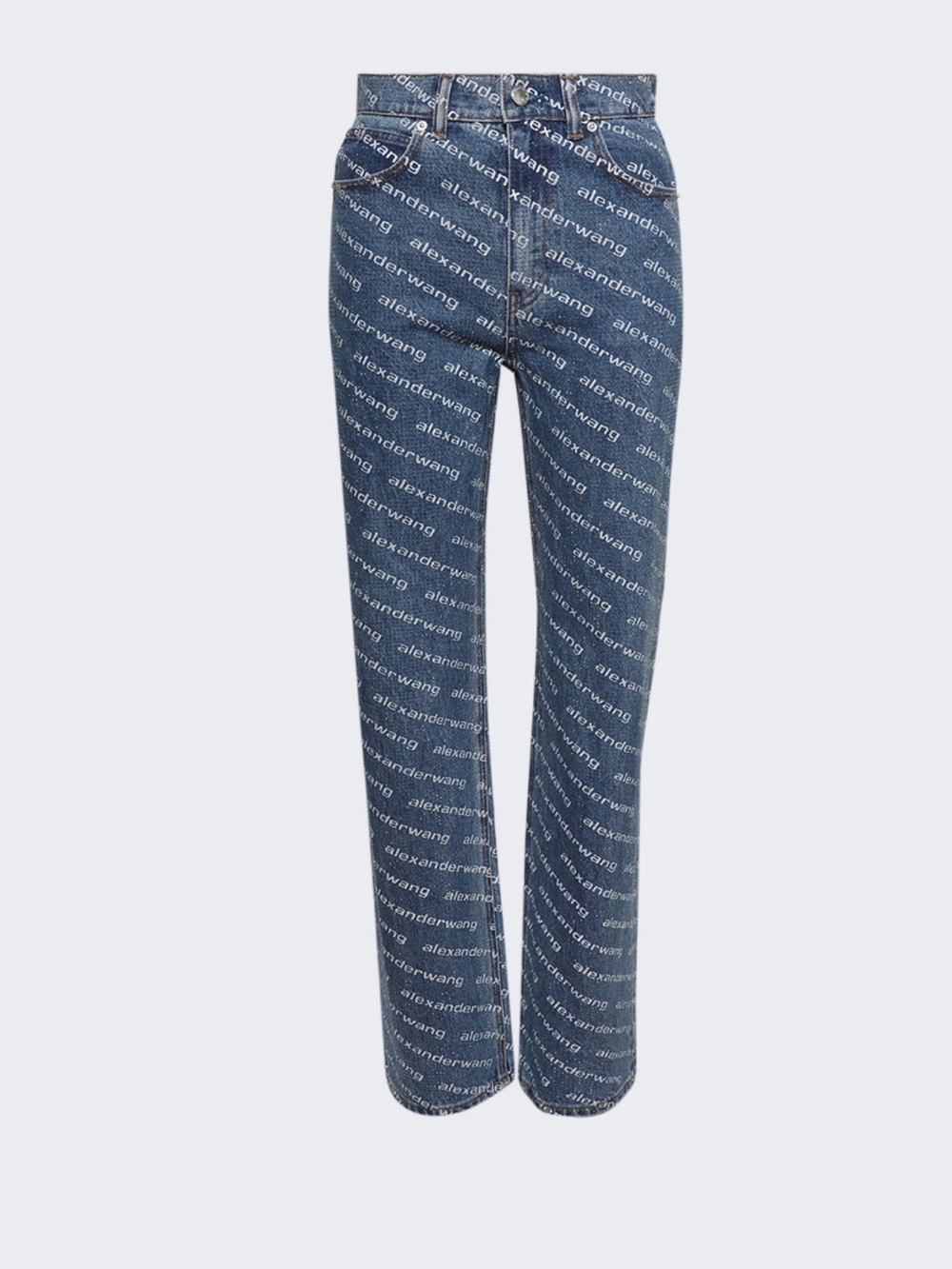 Alexander Wang Diagonal Logo Straight-Leg Jeans in Denim Blue